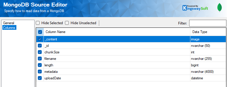MongoDB Source columns